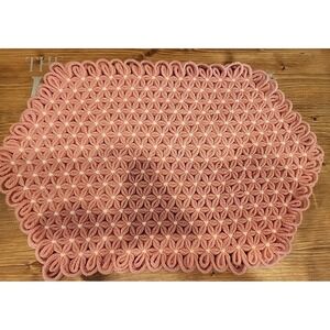 Vintage 2 Hand Crochet Pink And White Placemats‎